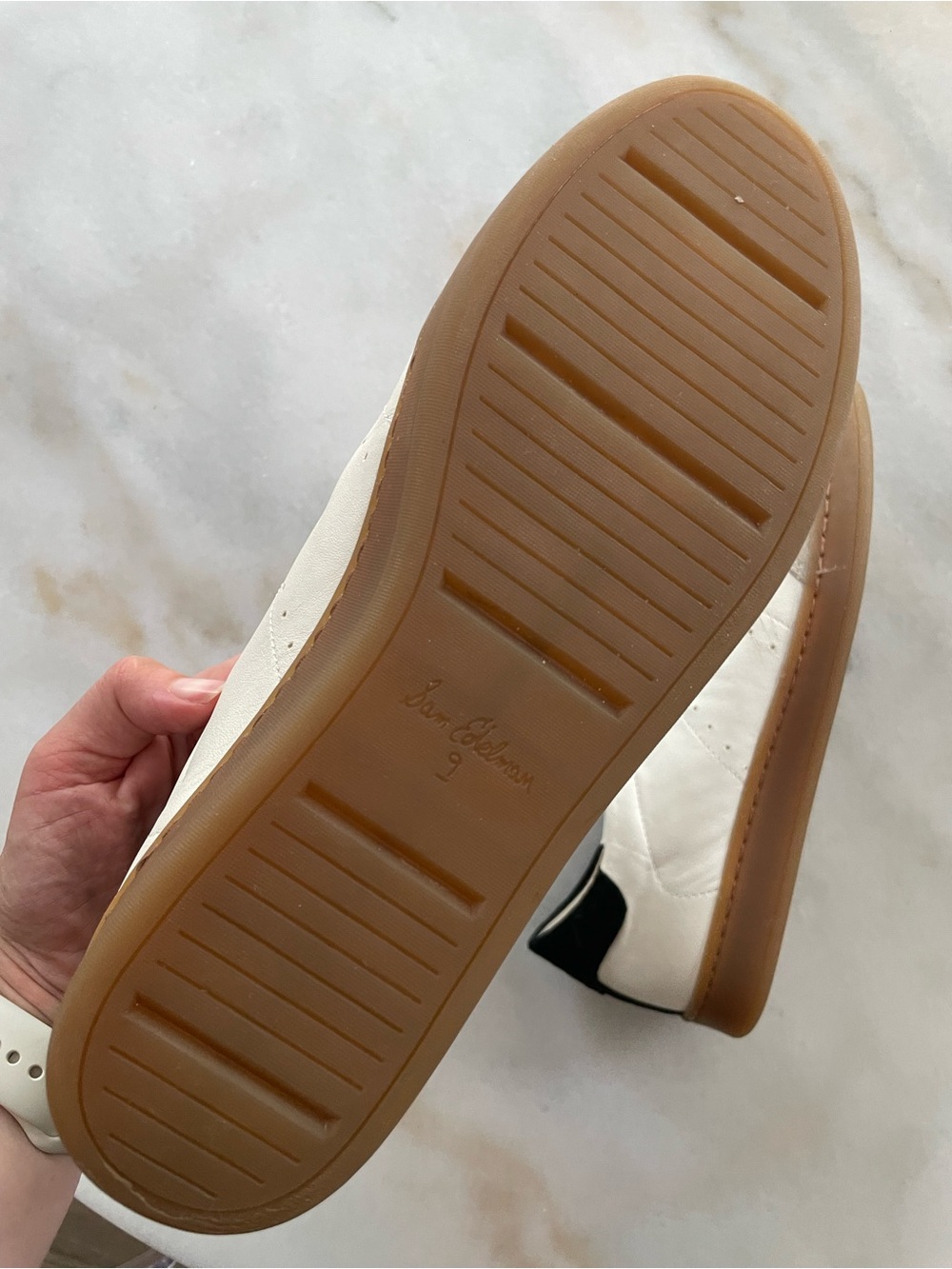 Sam Edelman White Leather Sneakers with Tan Gum Sole and Black Heel Tab size 9 - Picture 3 of 3